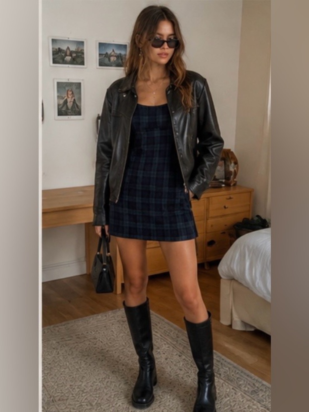 John Galt/Brandy Melville Navy/Black Plaid Jumper Dess